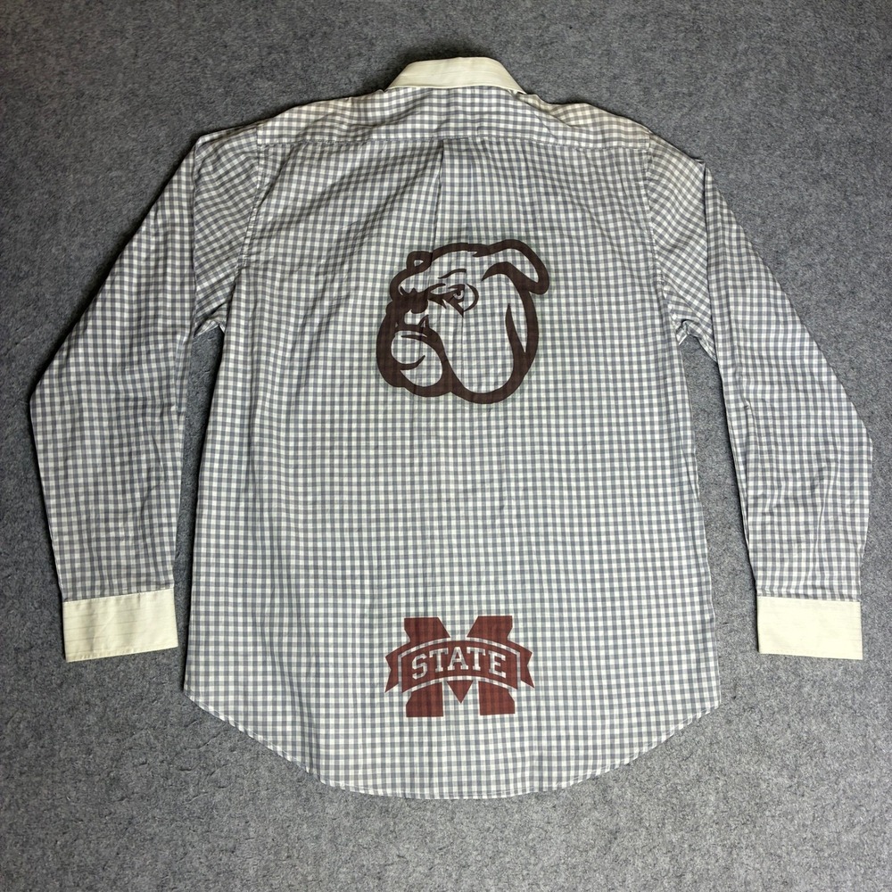 Tommy Hilfiger Shirt Mens XL White Gray Excel MS State Bulldogs Gingham Pleated